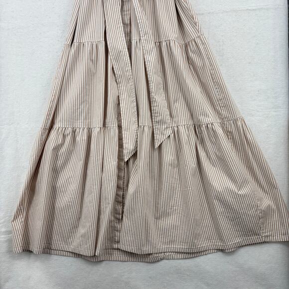 Chico's Tiered Maxi Dress Dress Size 12 Tan White Stripe Cotton Blend Belted - Picture 6 of 12